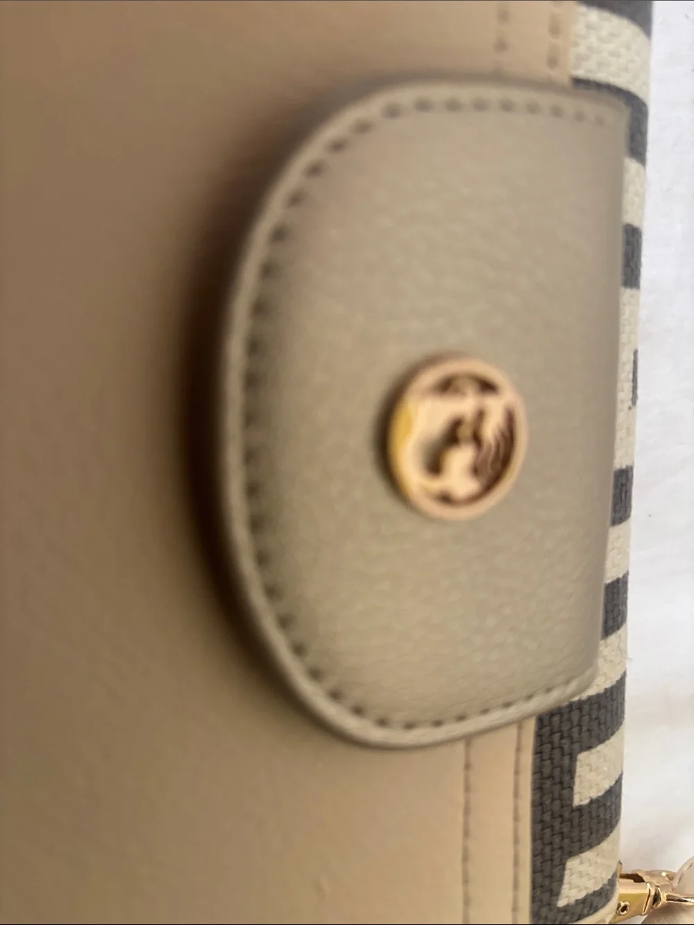 Spartina 449 Cream and Gray Geo-Pattern Wristlet with Metallic Flap